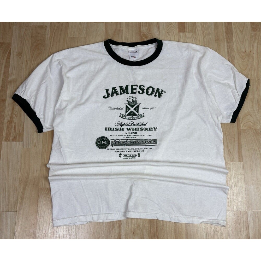 Vintage Y2K Jameson Irish Whiskey Graphic Promo Ringer T-Shirt / White/Green/ XL